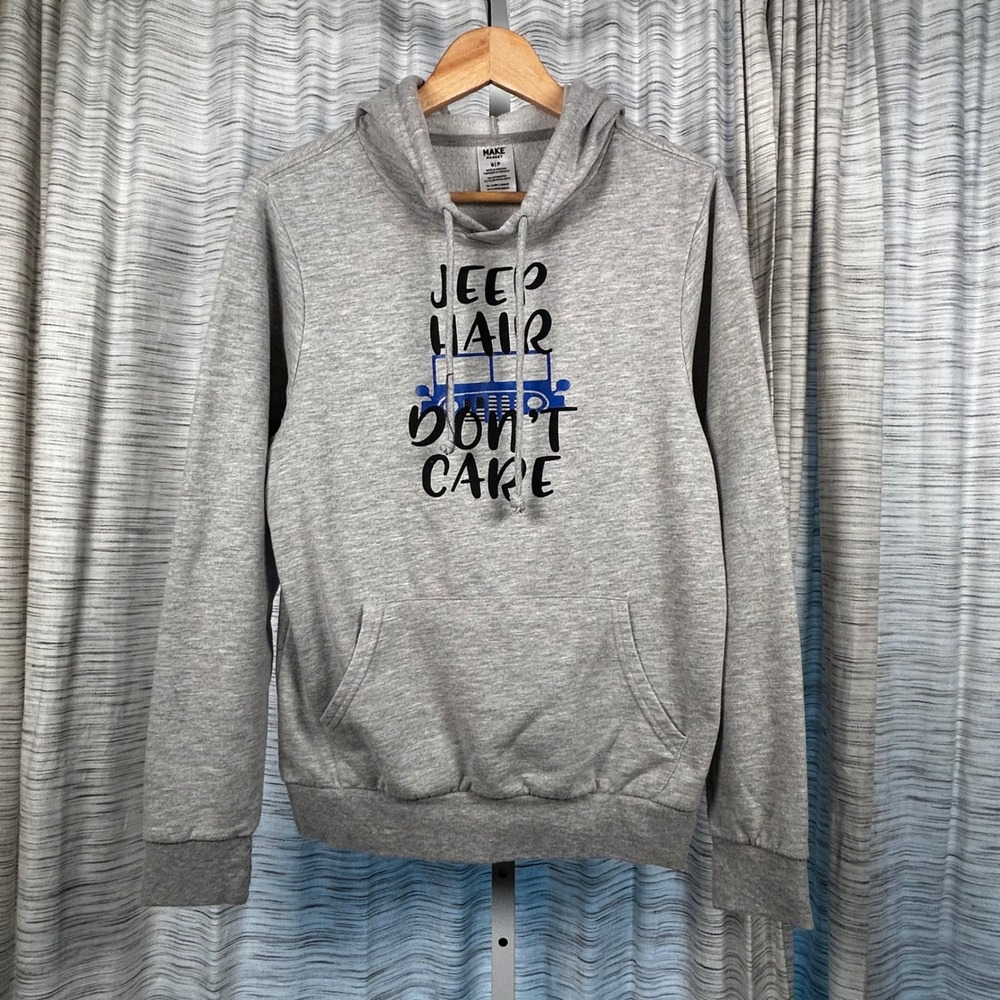 Make Market Hoodie Grey Unisex Small Jeep Hair Don't Care Graphic EUC